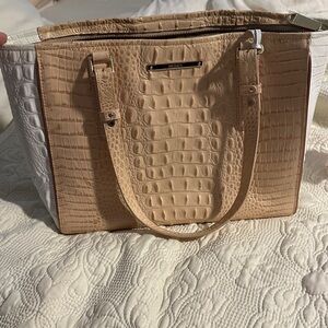 Brahmin Tan and White Crocodile-Embossed Tote